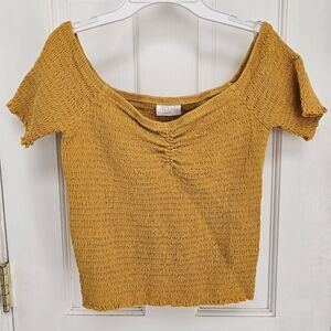 Ruched mustard yellow crop top, summer vibes